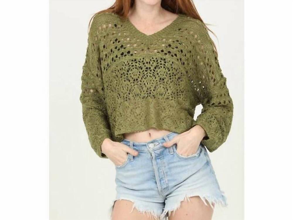 NEW ANGIE v-neck cropped sweater in green